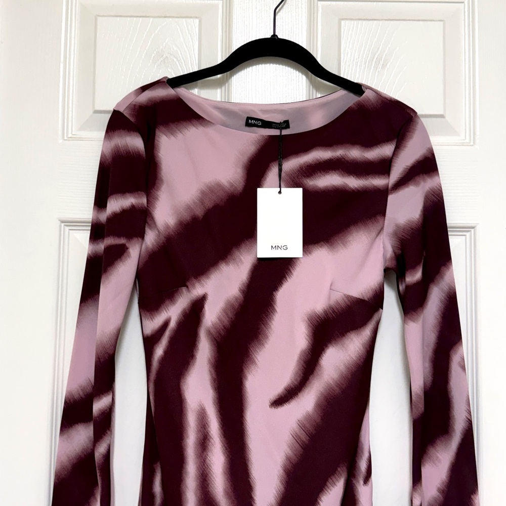 NWT MANGO A-Line Animal-Print Dress in Lilac - Picture 10 of 13